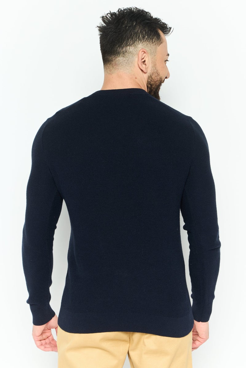 Michael Kors Men Crew Neck Long Sleeve Textured Sweatshirt, Navy - Image 4